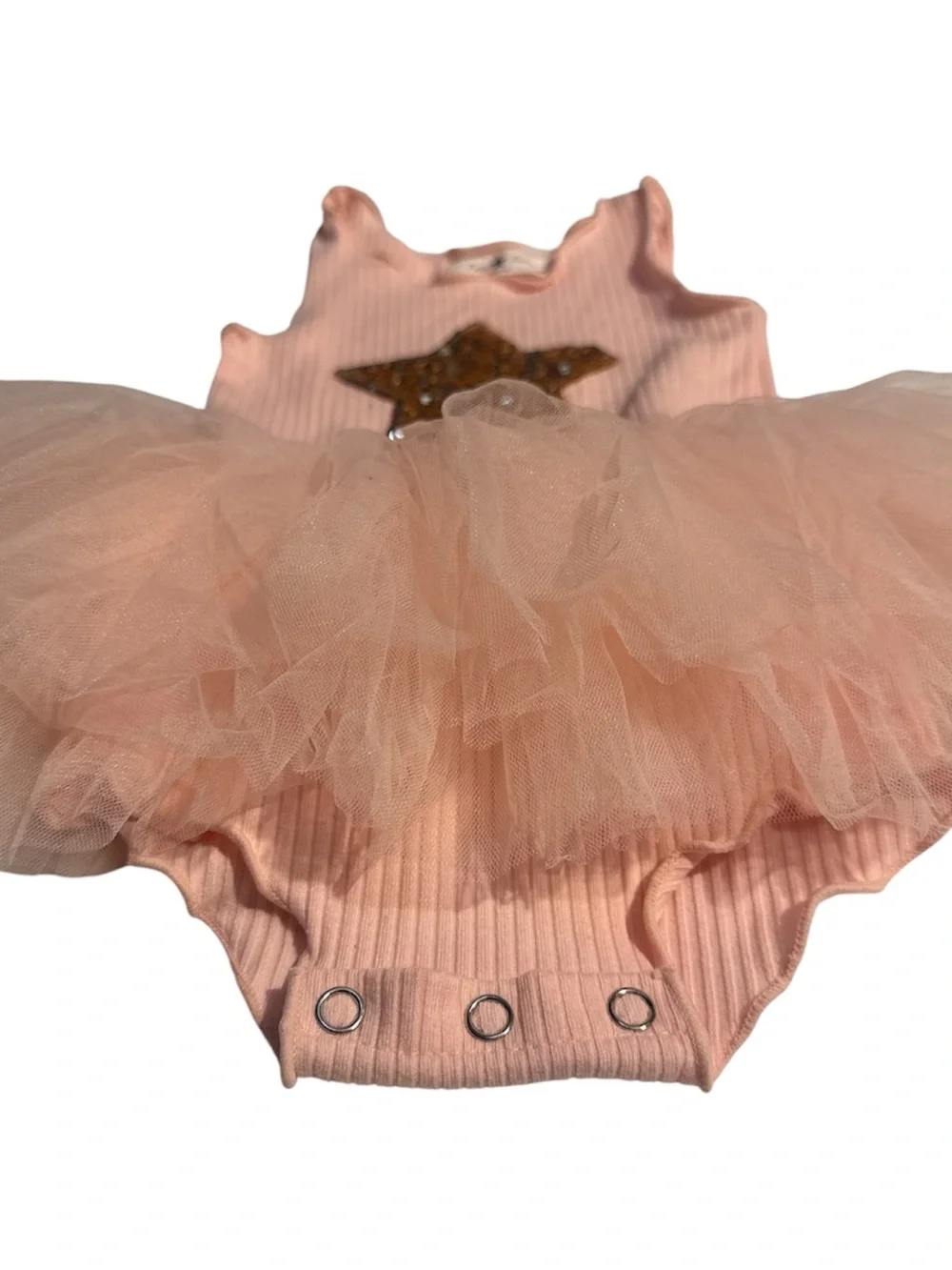 Pink Tulle Star Tutu Bodysuit with Gold Sequin Star
